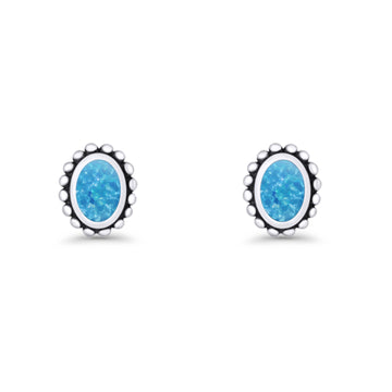 Oval Radiant Halo Stud Earring Lab Created Blue Opal 925 Sterling Silver Wholesale